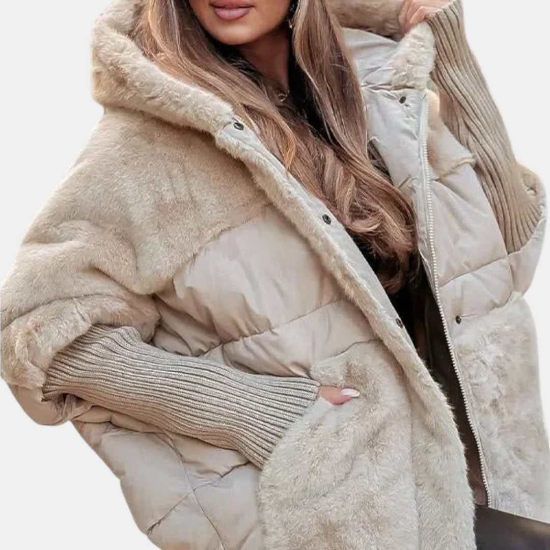 Oversize Patchwork Steppjacke mit Kapuze