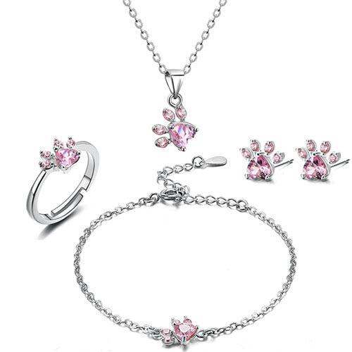 Schmuckset Paw für Damen – 4 Teile | Roségold mit Herz aus Zirkonia