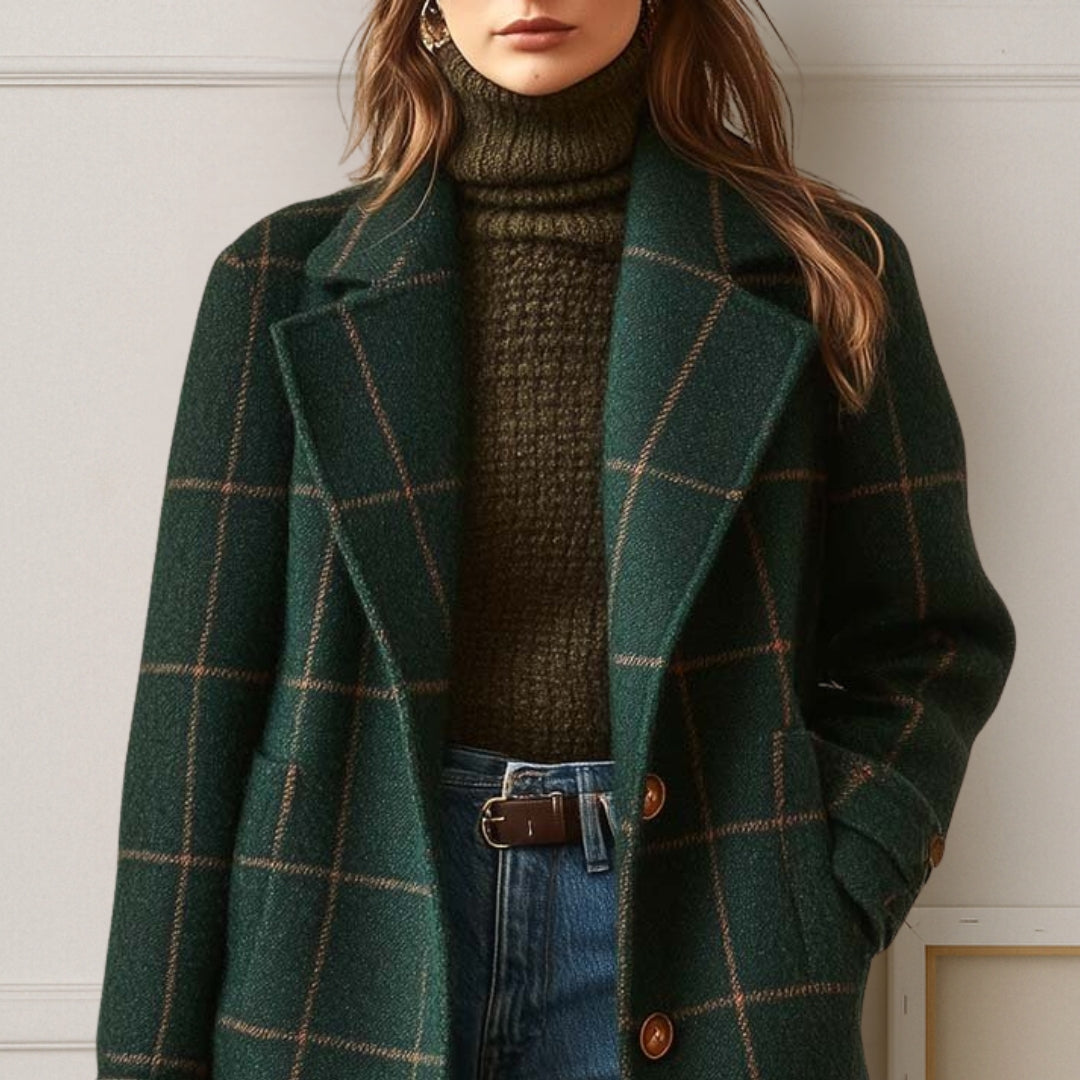 Langer Karierter Tweed-Mantel