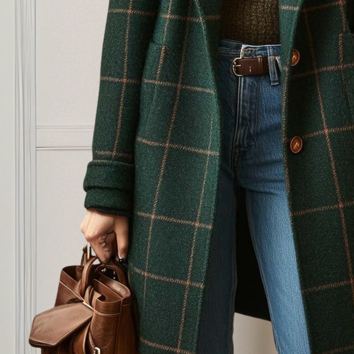 Langer Karierter Tweed-Mantel