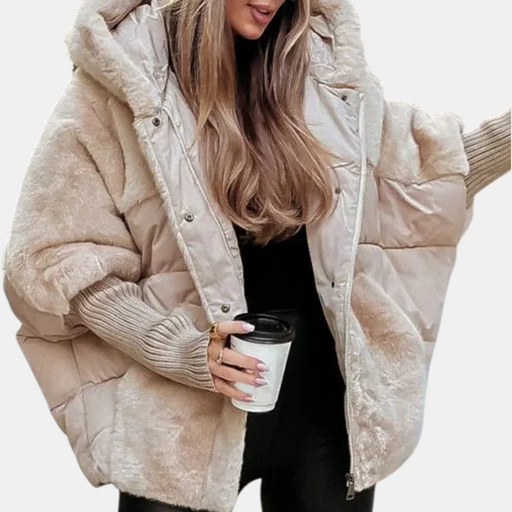 Oversize Patchwork Steppjacke mit Kapuze