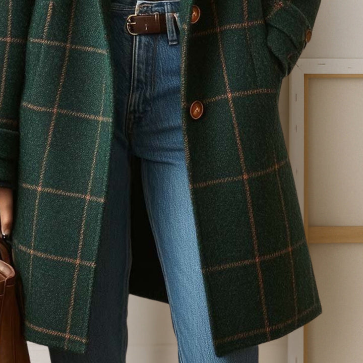 Langer Karierter Tweed-Mantel