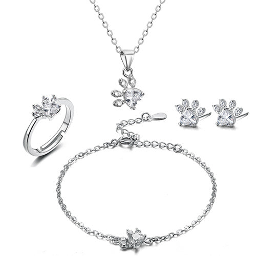 Schmuckset Paw für Damen – 4 Teile | Roségold mit Herz aus Zirkonia