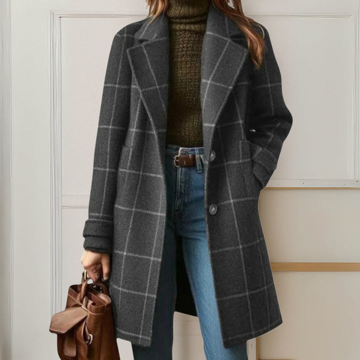 Langer Karierter Tweed-Mantel