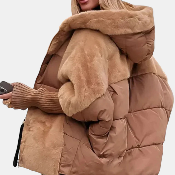 Oversize Patchwork Steppjacke mit Kapuze