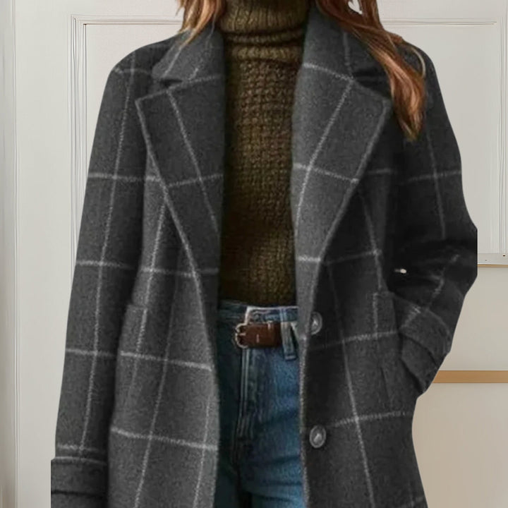 Langer Karierter Tweed-Mantel