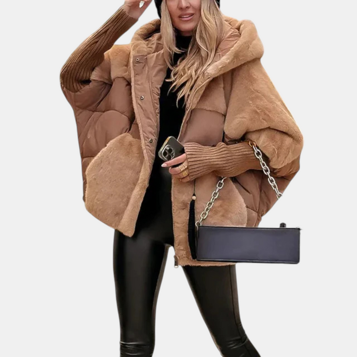 Oversize Patchwork Steppjacke mit Kapuze