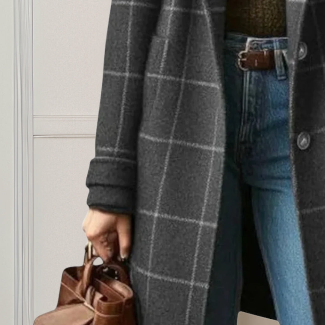 Langer Karierter Tweed-Mantel