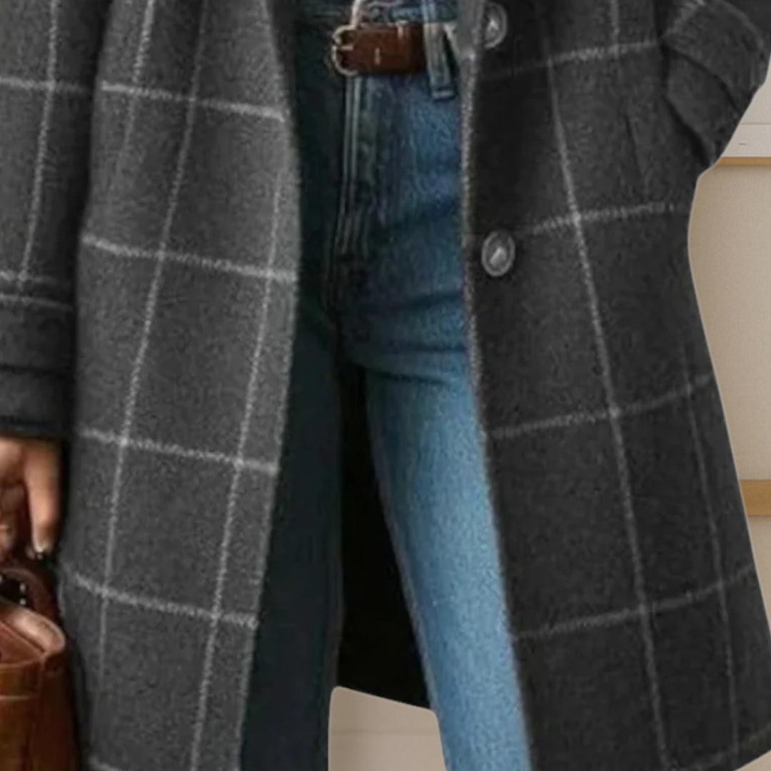 Langer Karierter Tweed-Mantel