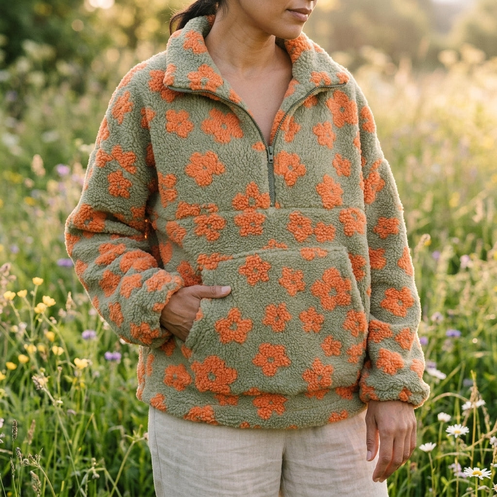 Gemütliche Fleecejacke mit Blumenmuster