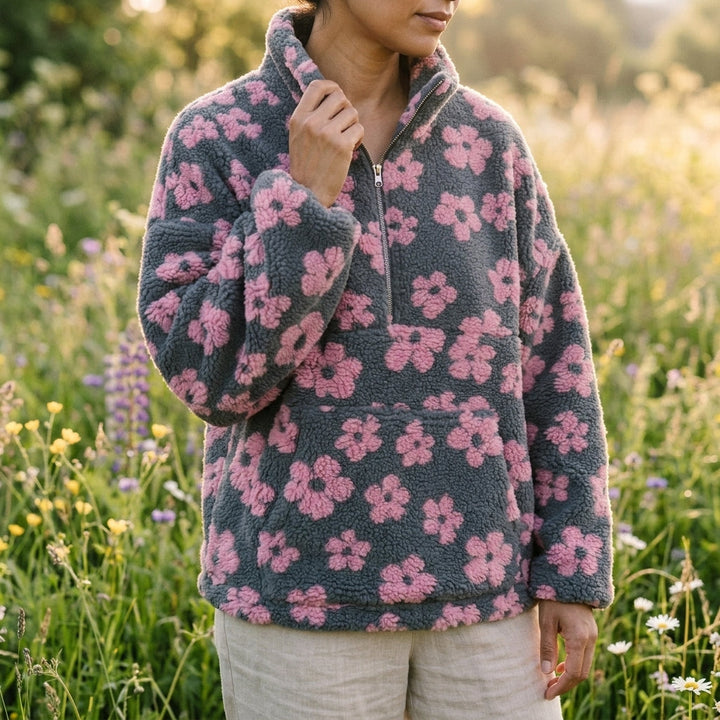 Gemütliche Fleecejacke mit Blumenmuster