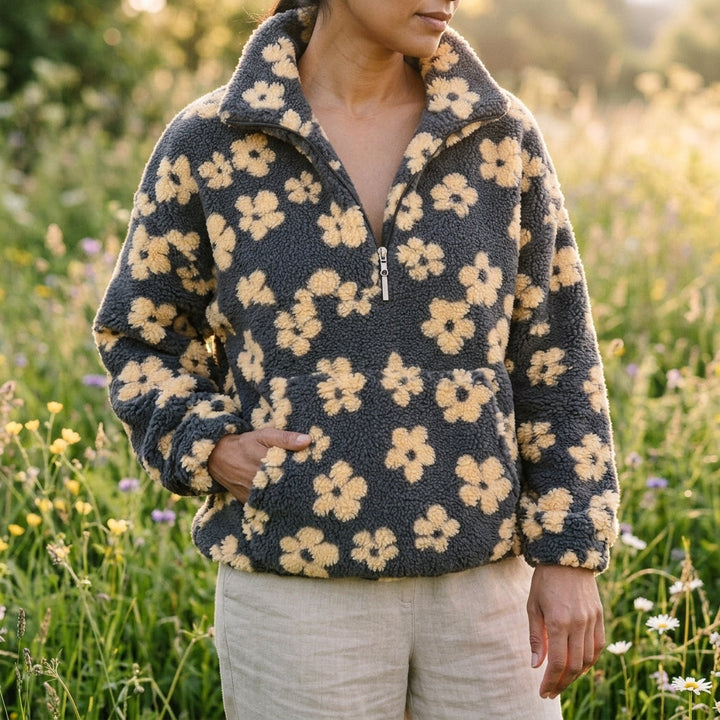 Gemütliche Fleecejacke mit Blumenmuster