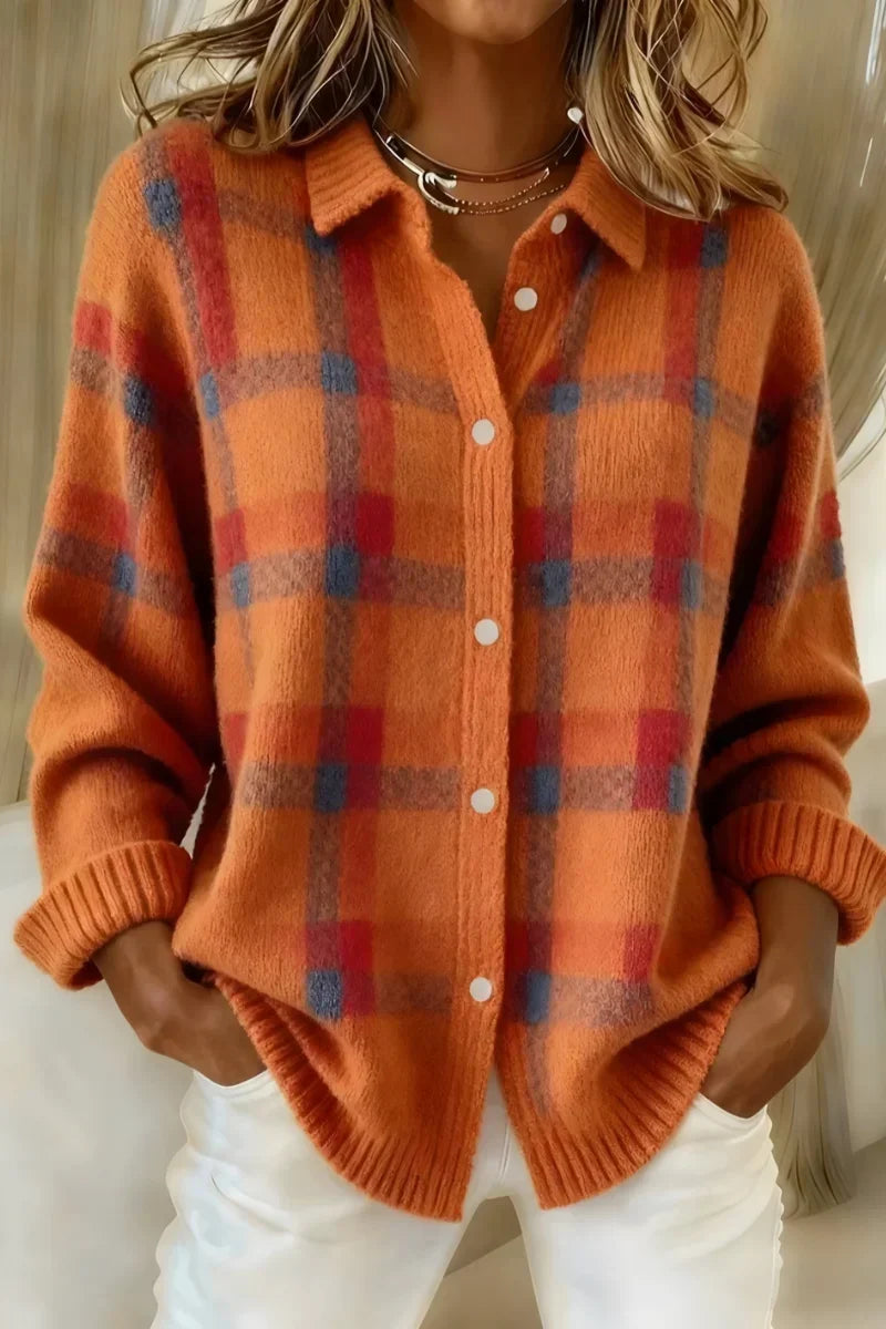 Megan™ | Karierter Knopf-auf-Strick-Cardigan