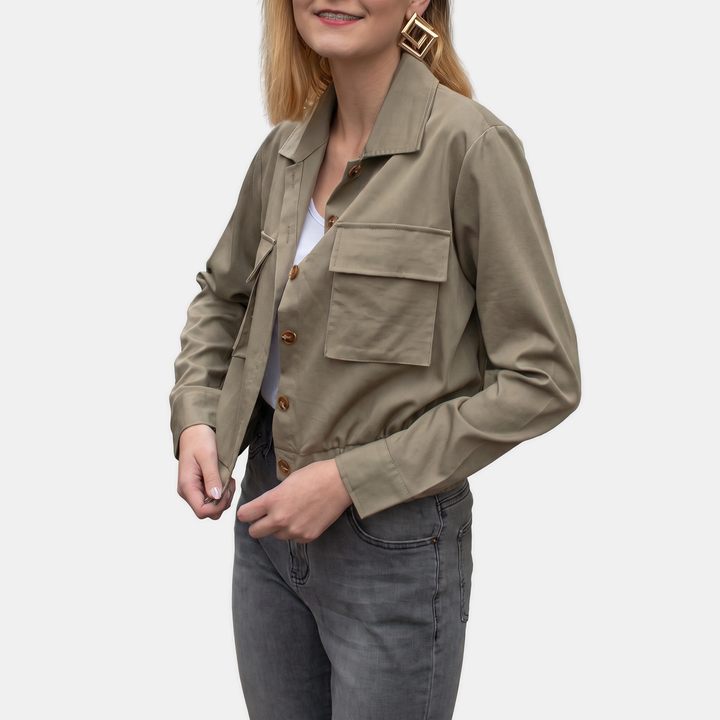 Damen Cropped Utility Windbreaker Jacke mit Kordelzugsaum