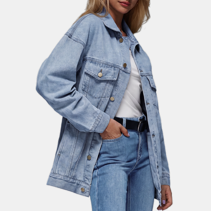 Damen Oversized Denimjacke mit Druckknöpfen