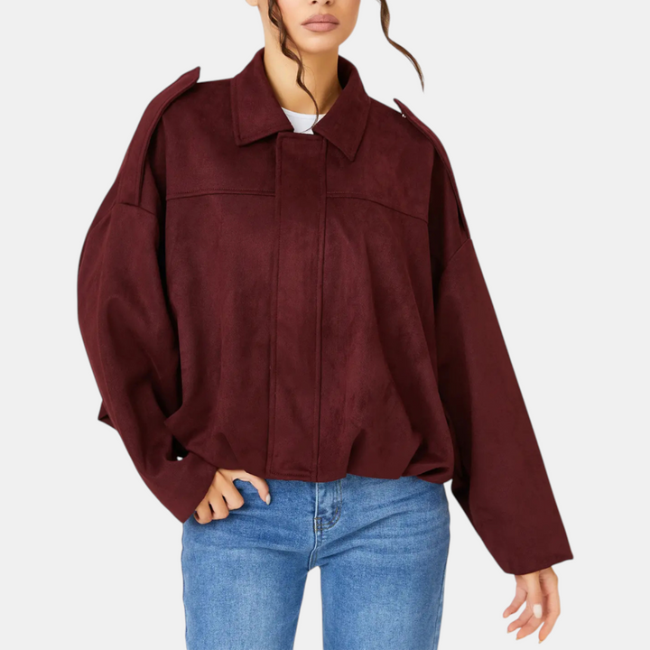 Damen Blouson Hem Batwing Ärmel Wildleder Aviator Jacke