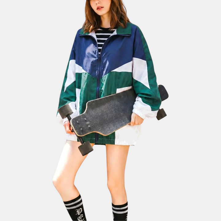 Damen Farbblock Windbreaker Track Jacket Oversized