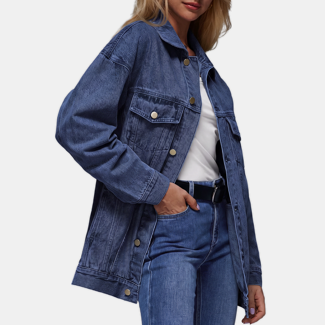 Damen Oversized Denimjacke mit Druckknöpfen
