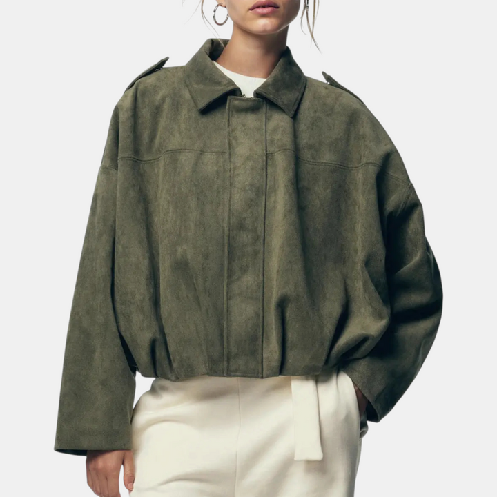 Damen Blouson Hem Batwing Ärmel Wildleder Aviator Jacke