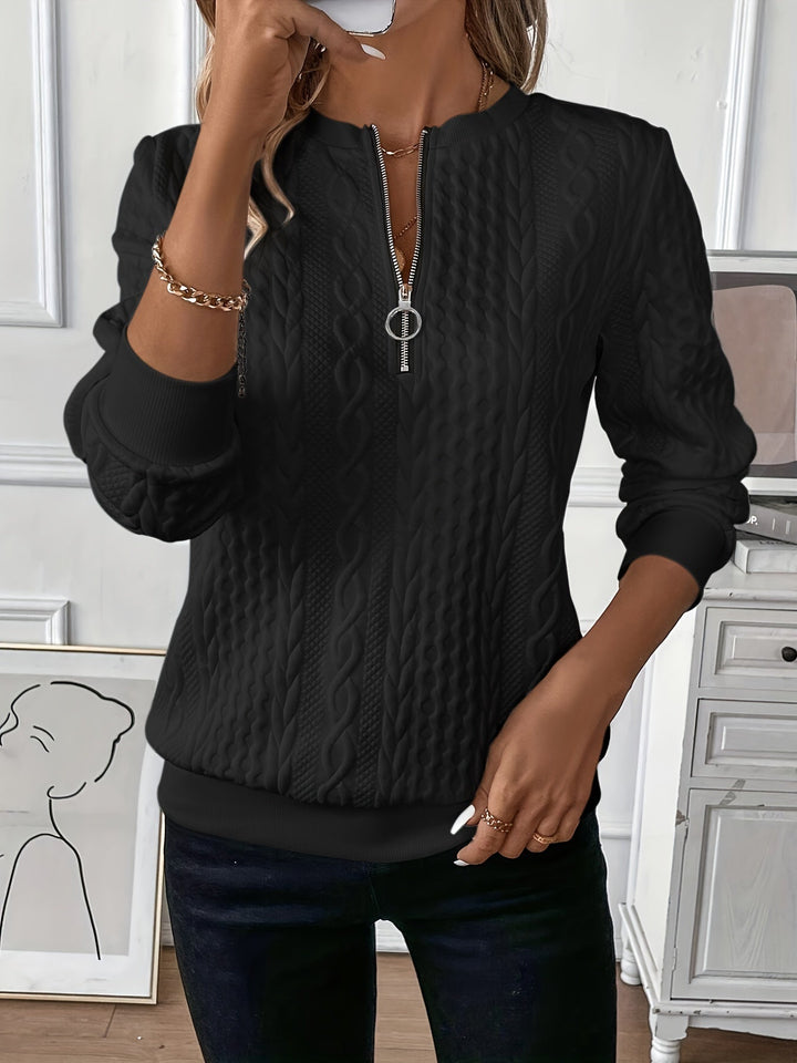 Zopfstrickpullover mit Reißverschluss