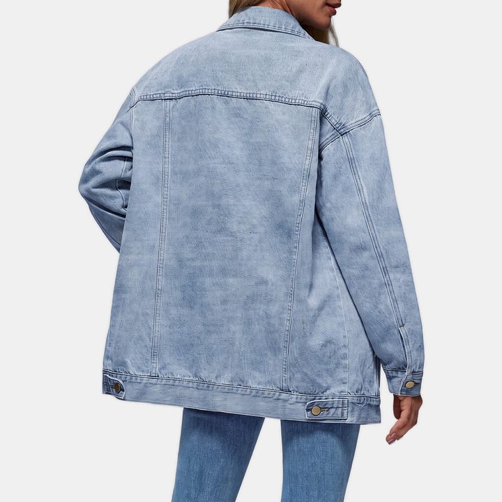 Damen Oversized Denimjacke mit Druckknöpfen