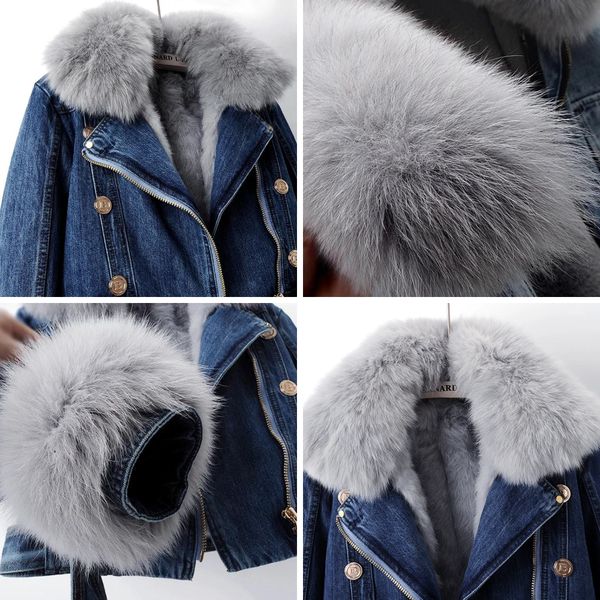 Denim-Mantel mit Fuchspelzfutter