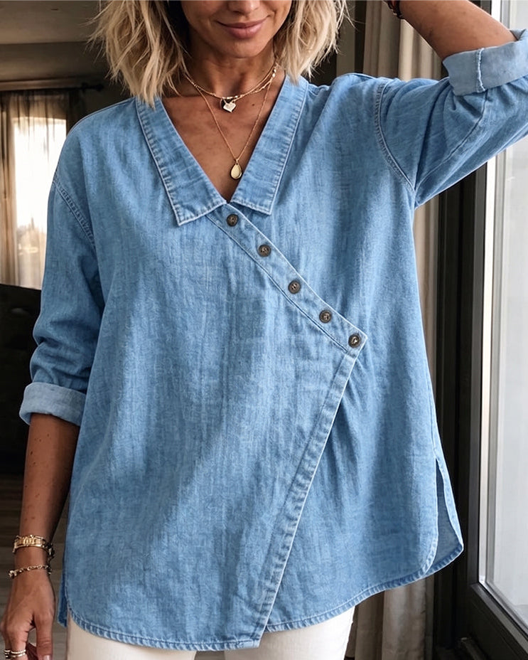 Damen Durchgeknöpfte Jeansbluse