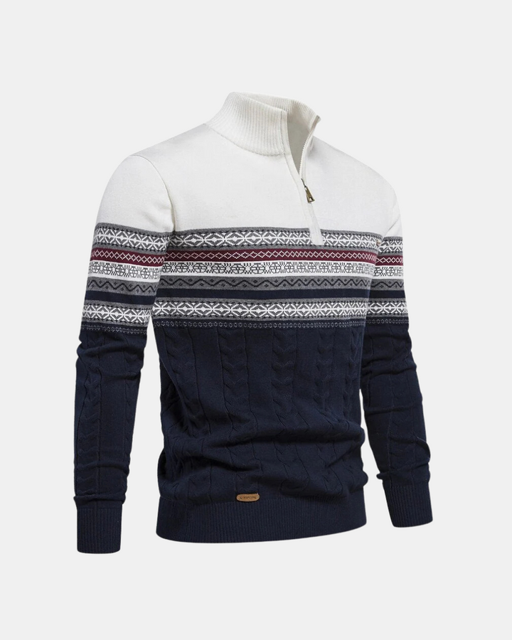 Frederico Baumwollpullover mit Reißverschluss und Muster