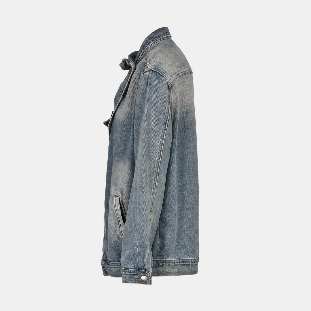 Damen asymmetrische Knopfleiste gewaschene Denimjacke