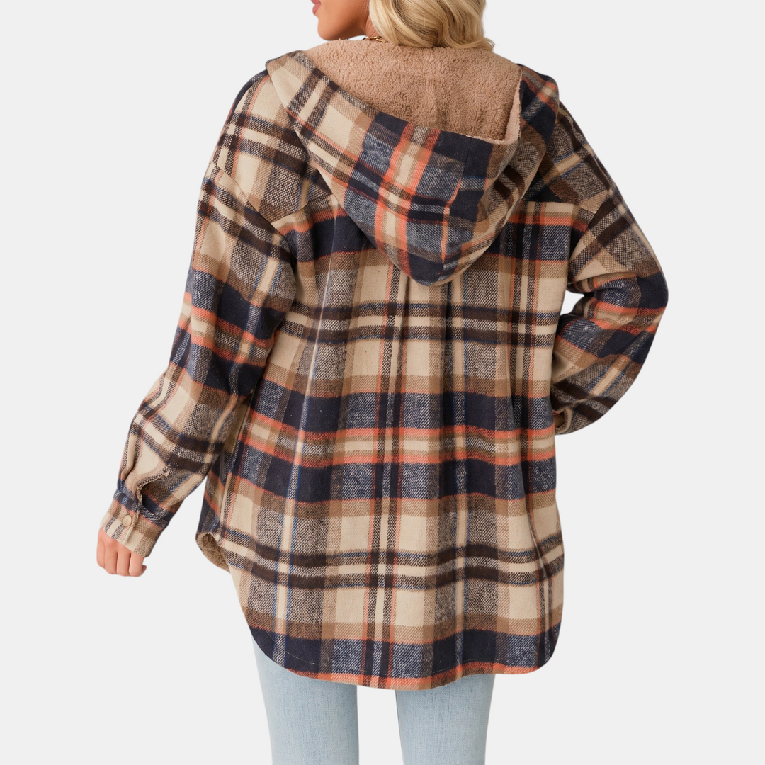 Damen Flanell Kapuzen Karo Shacket Fleece Futter Mantel