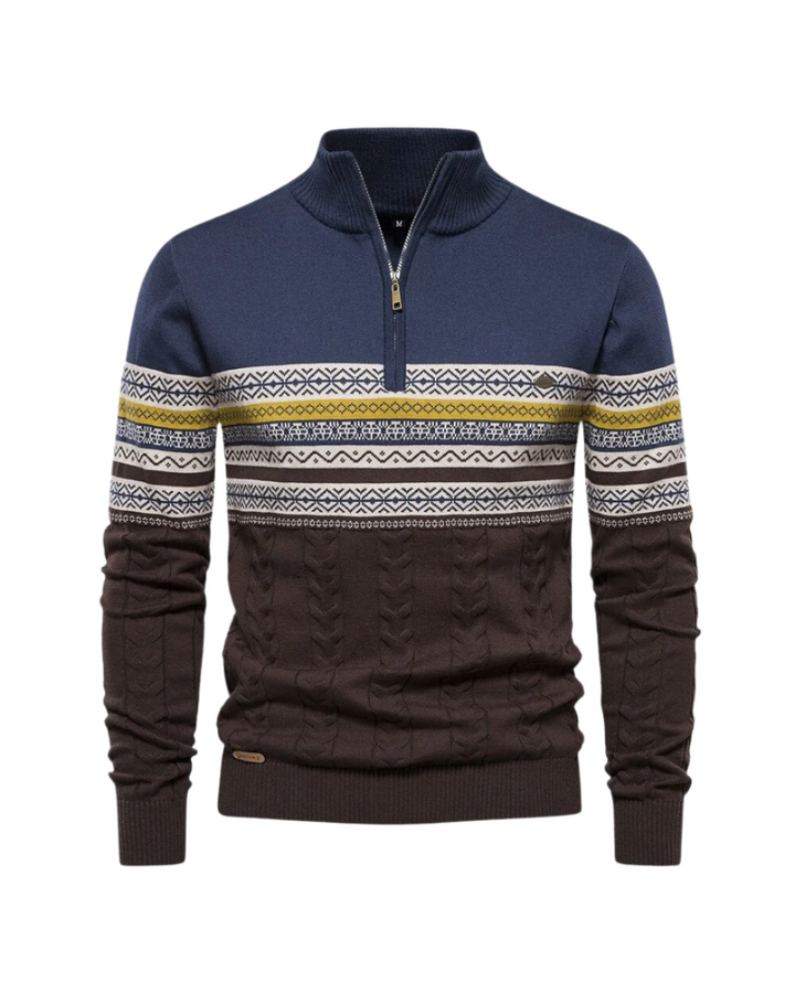 Frederico Baumwollpullover mit Reißverschluss und Muster