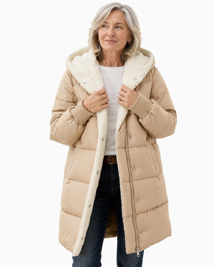 Damen Wattierter Steppmantel mit Kapuze