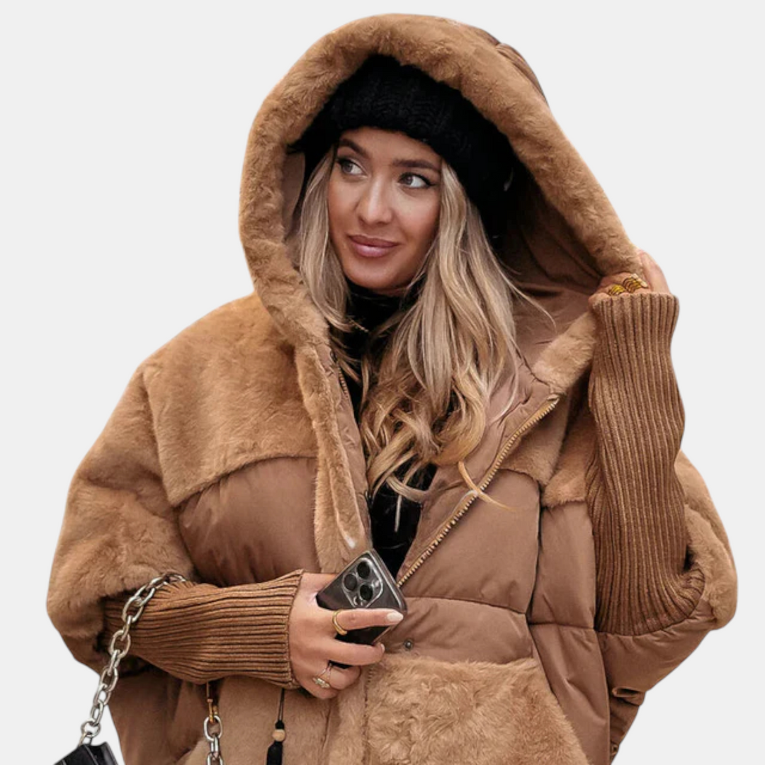Oversize Patchwork Steppjacke mit Kapuze