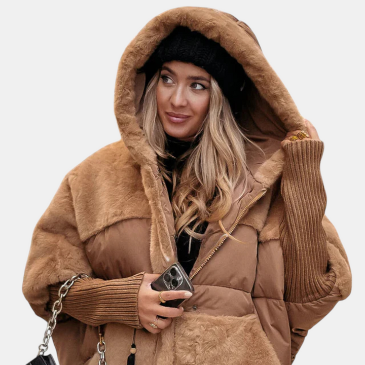 Oversize Patchwork Steppjacke mit Kapuze