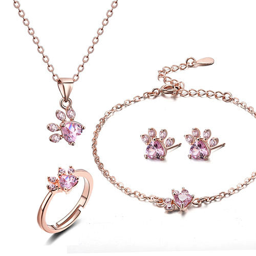 Schmuckset Paw für Damen – 4 Teile | Roségold mit Herz aus Zirkonia