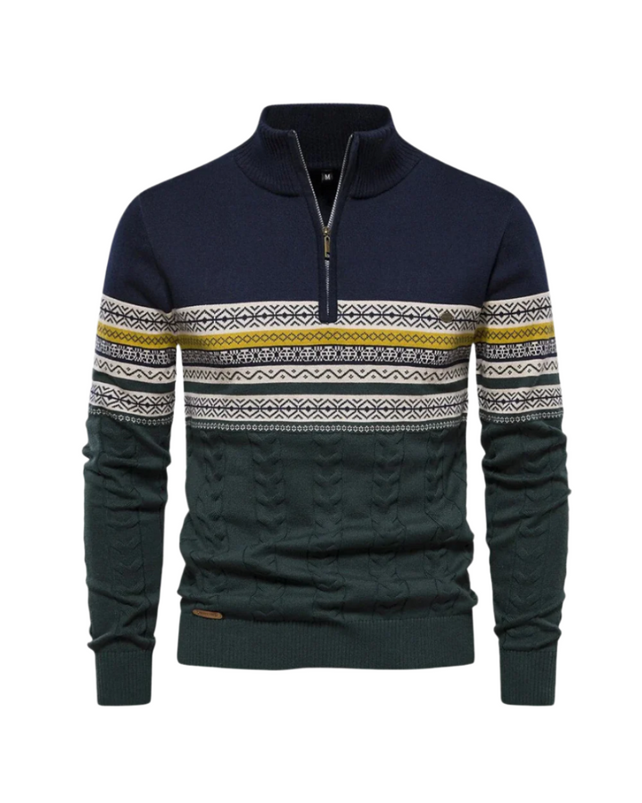 Frederico Baumwollpullover mit Reißverschluss und Muster