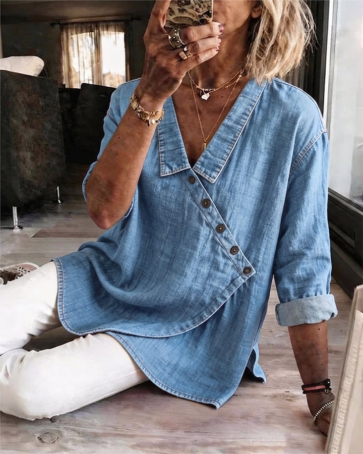 Damen Durchgeknöpfte Jeansbluse