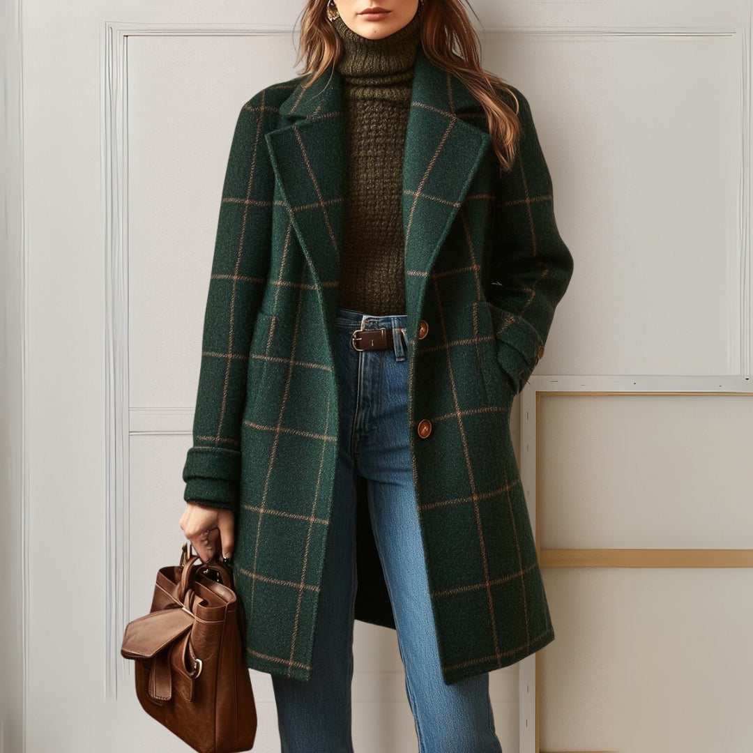 Langer Karierter Tweed-Mantel