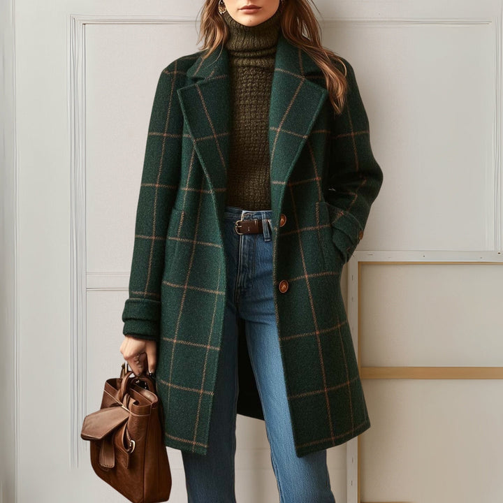 Langer Karierter Tweed-Mantel