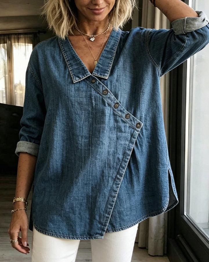 Damen Durchgeknöpfte Jeansbluse