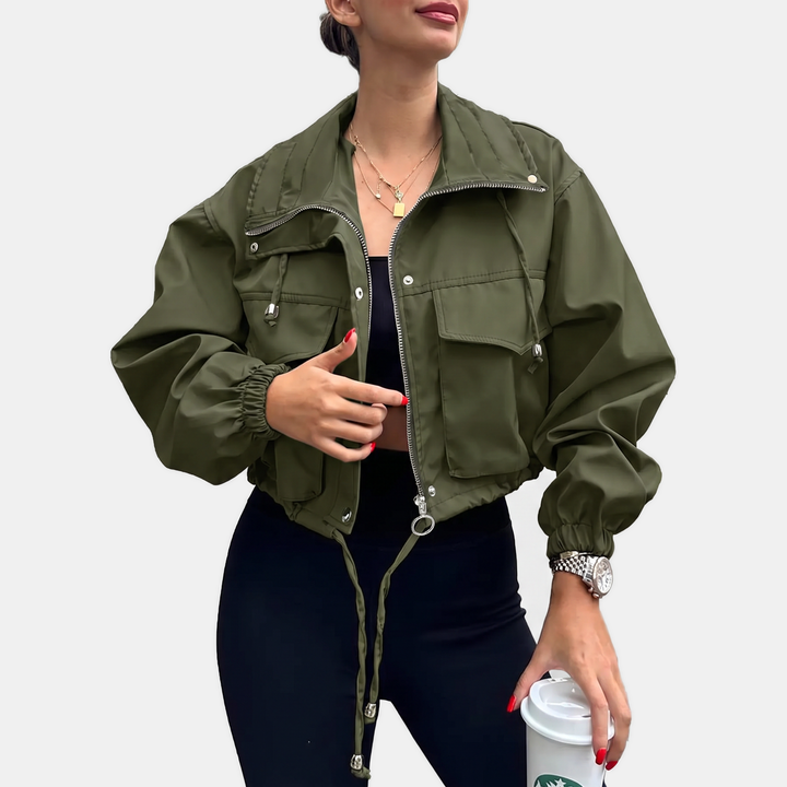 Damen Cropped Zip-Up Cargo Windbreaker Jacke