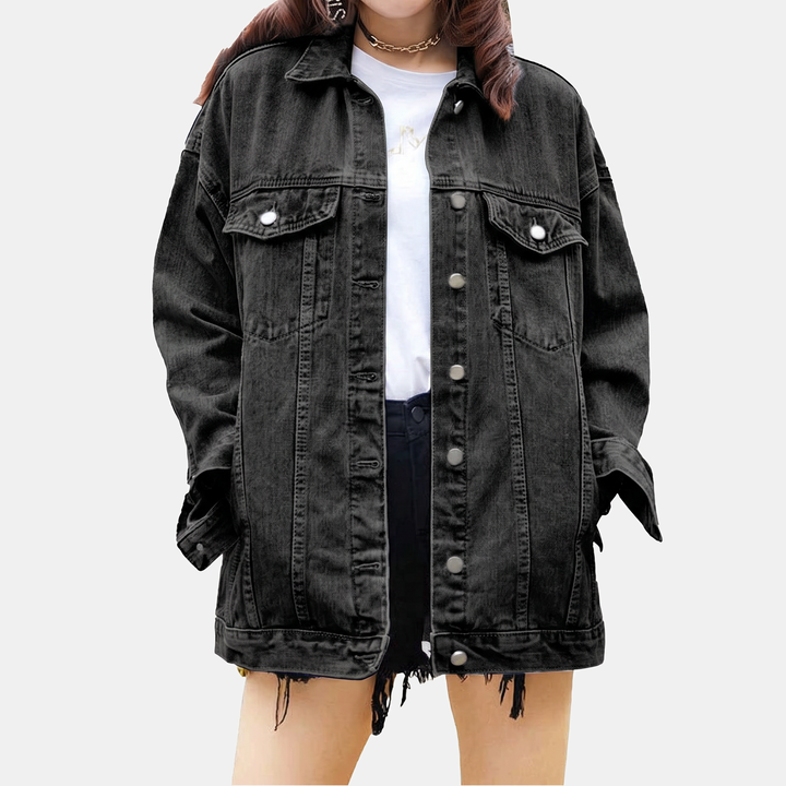 Damen Oversized Denimjacke mit Druckknöpfen im Boyfriend-Stil