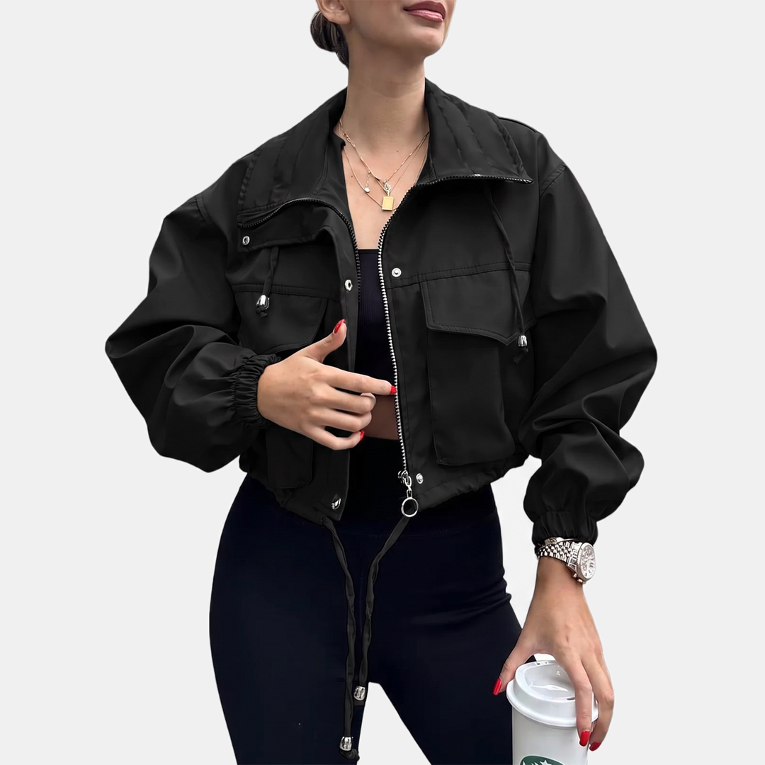 Damen Cropped Zip-Up Cargo Windbreaker Jacke