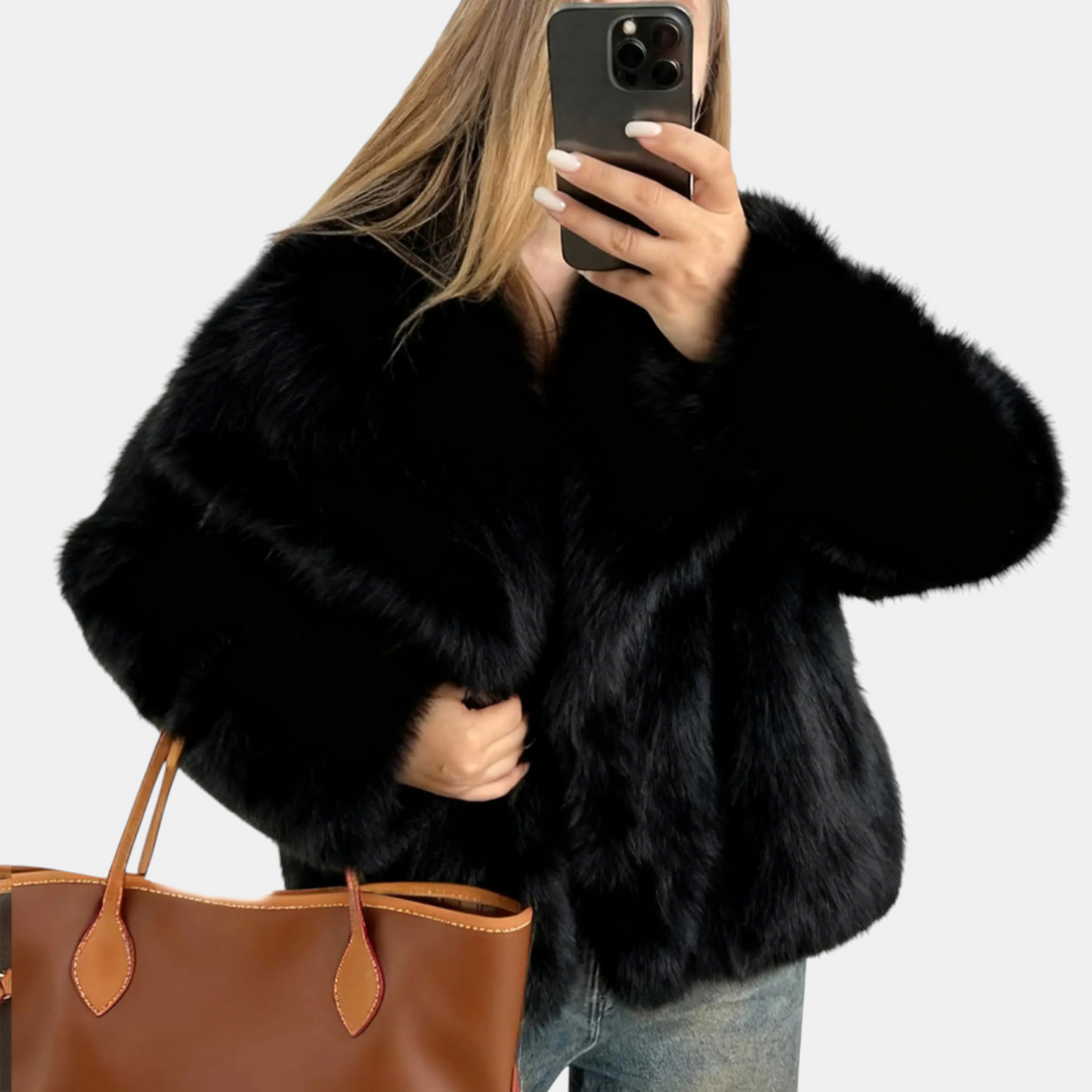 Damen Kunstfell Offene Front Flauschige Kurze Jacke