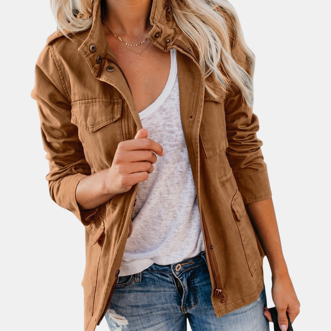 Damen Utility Cargo Jacke mit Mehrfachtaschen und Kordelzug in der Taille