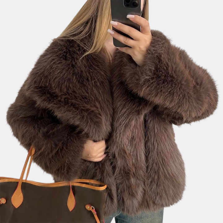 Damen Kunstfell Offene Front Flauschige Kurze Jacke