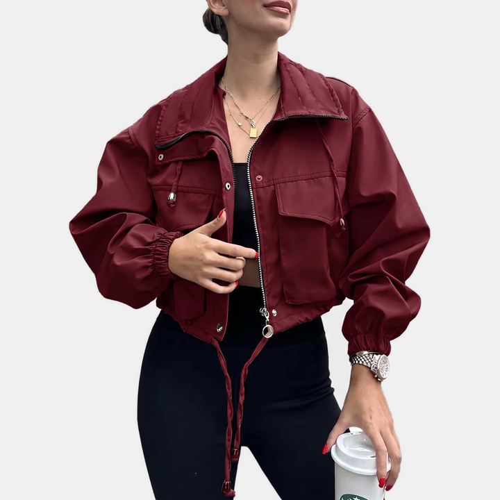 Damen Cropped Zip-Up Cargo Windbreaker Jacke