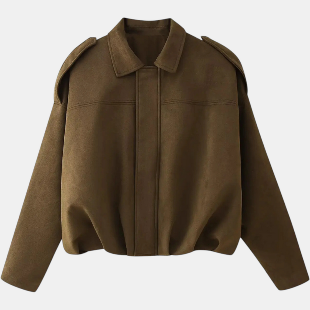 Damen Blouson Hem Batwing Ärmel Wildleder Aviator Jacke