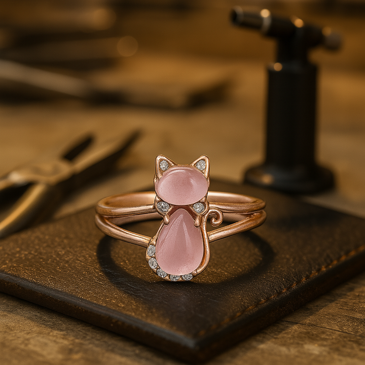 Ring mit Katze aus roségold