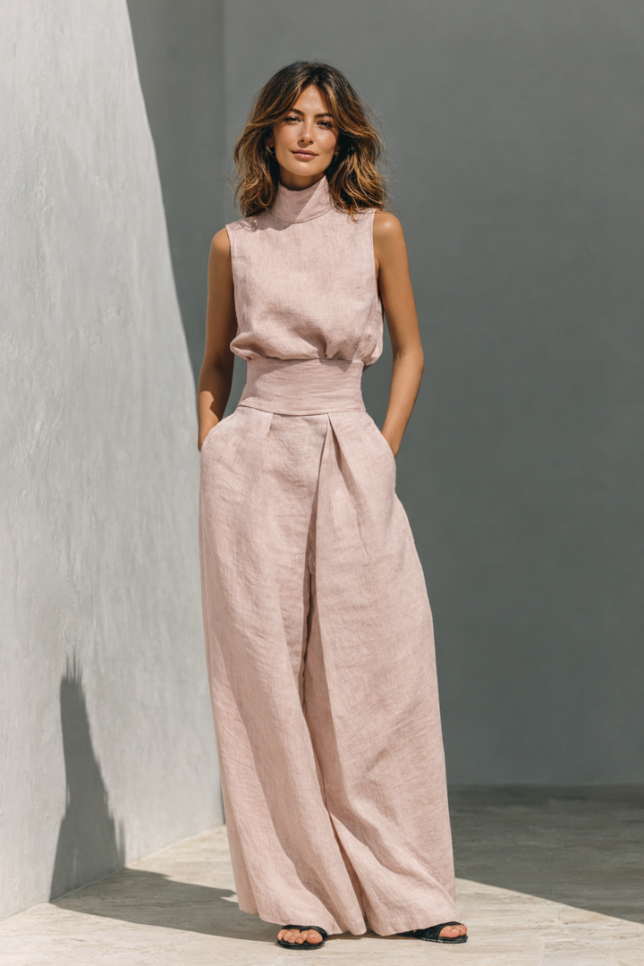 Maria - Komplettset mit Tanktop und weiten Baumwoll- und Leinenhosen im minimalistischen Stil für Damen